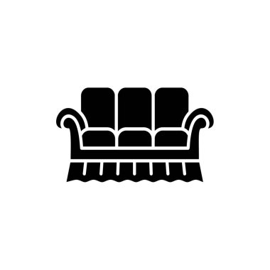 Siyah ve beyaz vektör Illustration bridgewater kanepe. Kanepe düz simgesi. Klasik ev ve ofis mobilyaları. Beyaz arka plan üzerinde izole nesne