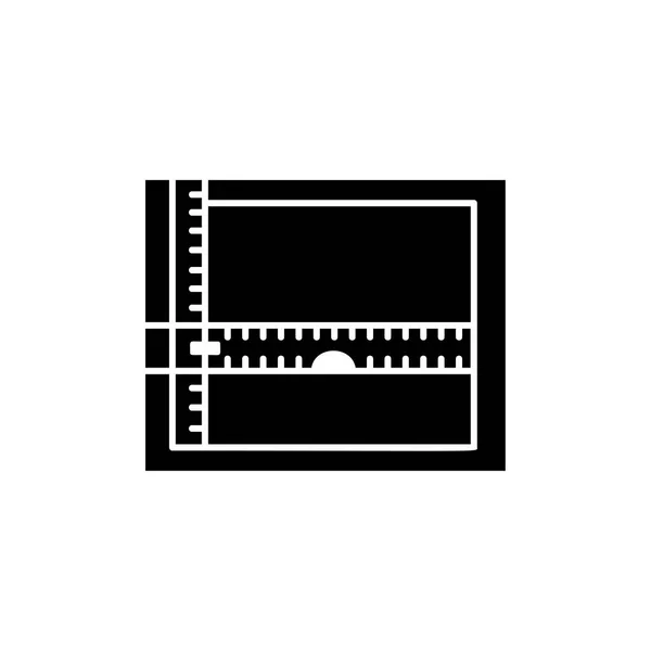 定規で製図板の黒 白のベクトル イラスト 製図建築家 エンジニア 製図台のフラット アイコン 機械製図ツールです 白い背景の上の孤立したオブジェクト — ストックベクタ