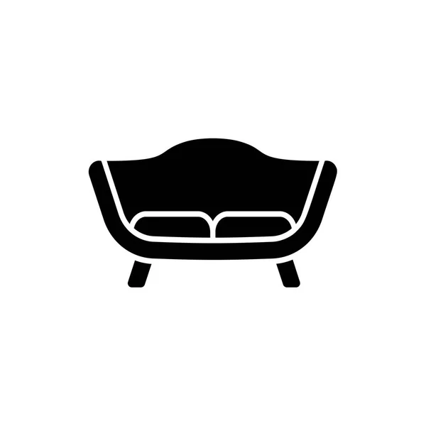 Black White Vector Illustration Loveseat Seaters Sofa Flat Icon Settee — Stock Vector