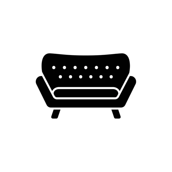 Black White Vector Illustration Modern Sofa Flat Icon Settee Classic — Stock Vector