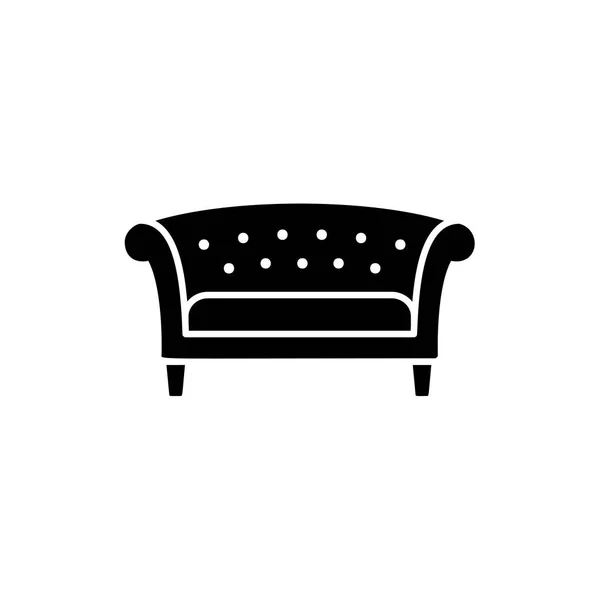 Black White Vector Illustration Chesterfield Sofa Flat Icon Settee Vintage — Stock Vector