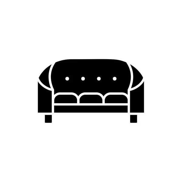 Black White Vector Illustration Cabriole Tufted Vintage Sofa Flat Icon — Stock Vector