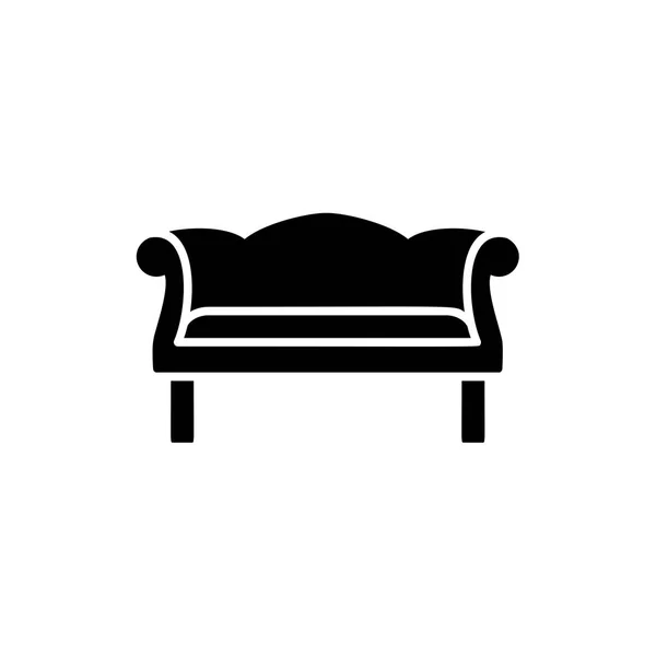 Black White Vector Illustration Camelback Sofa Flat Icon Settee Vintage — Stock Vector