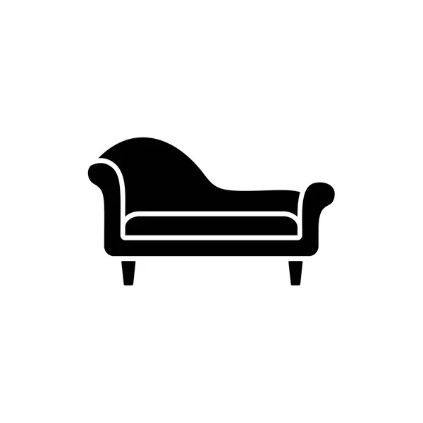 Black White Vector Illustration Chaise Lounge Sofa Flat Icon Settee — Stock Vector