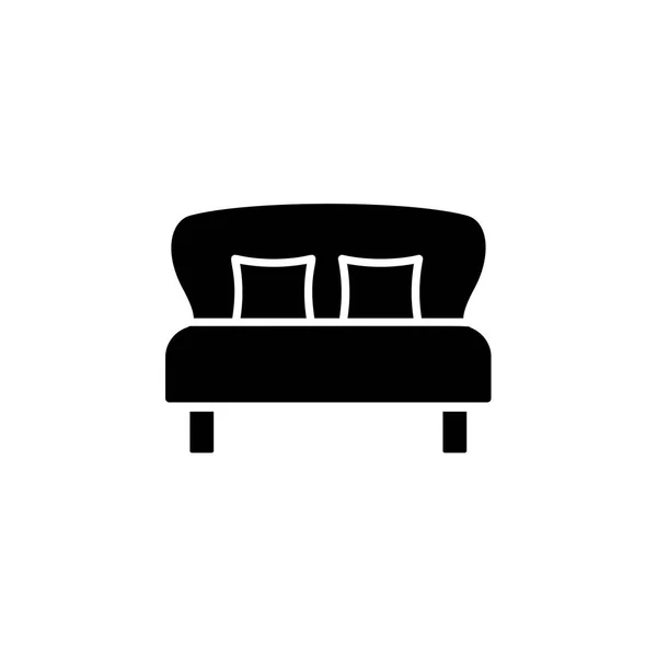 Black White Vector Illustration Loveseat Pillows Double Sofa Flat Icon — Stock Vector