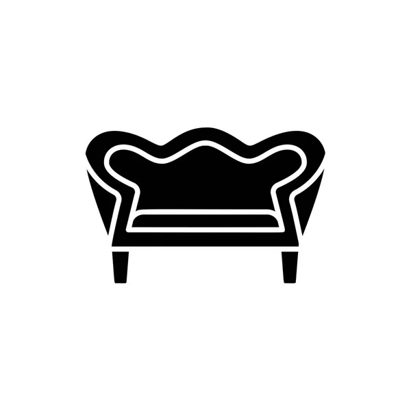 Black White Vector Illustration Vintage Loveseat Double Sofa Flat Icon — Stock Vector