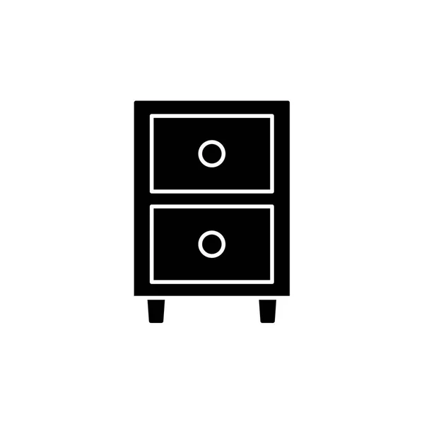 Black White Vector Illustration Nightstand Drawers Flat Icon Night Bedside — Stock Vector