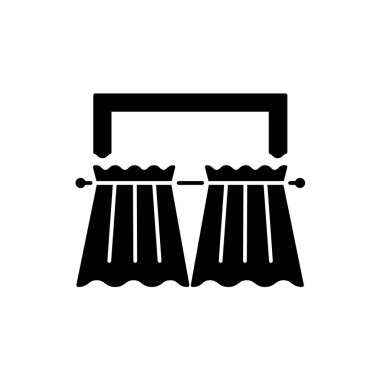 Perdelik kumaş perdeler vektör Illustration. Kafe tarzı gölge düz simgesi. Restoran pencere dekorasyon unsuru. Beyaz arka plan üzerinde izole nesne