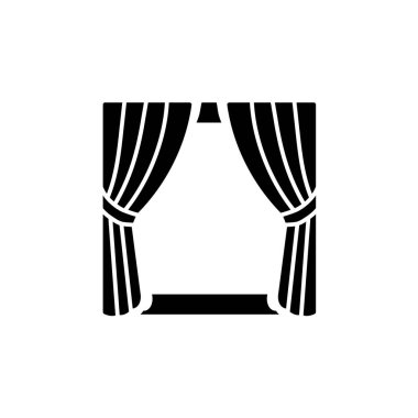 Perdelik kumaş perde siyah ve beyaz vektör Illustration. Düz simgesi geleneksel pencere kör. Beyaz arka plan üzerinde izole nesne    