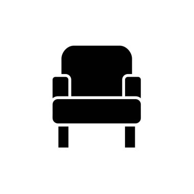 Siyah ve beyaz vektör çizim rahat basit koltuk. Modern kol sandalye koltuk düz simgesi. Döşeme mobilya. Beyaz arka plan üzerinde izole nesne 