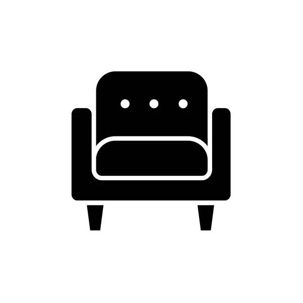 舒适的软扶手椅的黑色和白色矢量插图 扶手椅座椅的平面图标 室内装饰家具 白色背景上的独立对象 — 图库矢量图片