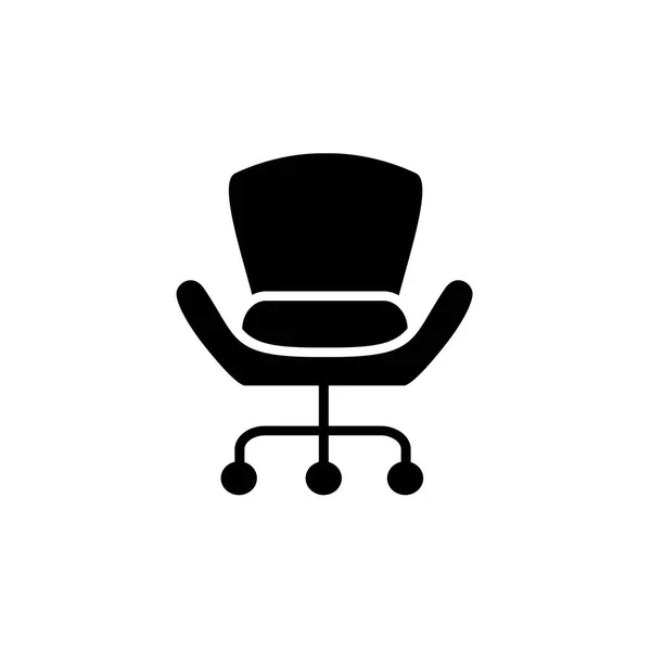 車輪付きの事務椅子の黒 白のベクトル イラスト 肘掛け椅子の座席のフラット アイコン 張りの家具 白い背景の上の孤立したオブジェクト — ストックベクタ