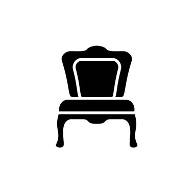 Yemek Başkanı, siyah ve beyaz vektör çizim. Modern koltuk düz simgesi. Mutfak ve yemek odası için mobilya döşeme. Beyaz arka plan üzerinde izole nesne 