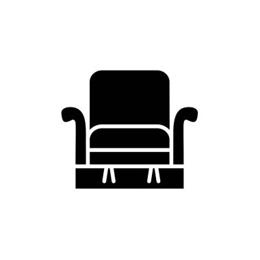 Siyah ve beyaz vektör çizim rahat RECLINER yüksek sırt ile. Kol sandalye koltuk düz simgesi. Oturma odası ve yatak odası için mobilya döşeme. Beyaz arka plan üzerinde izole nesne 