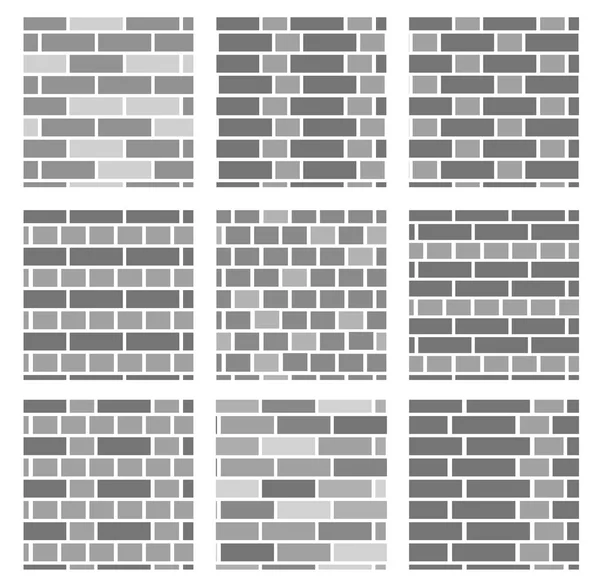 Grey Brick Wall Background Set Seamless Vector Patterns Different Types — Stock Vector