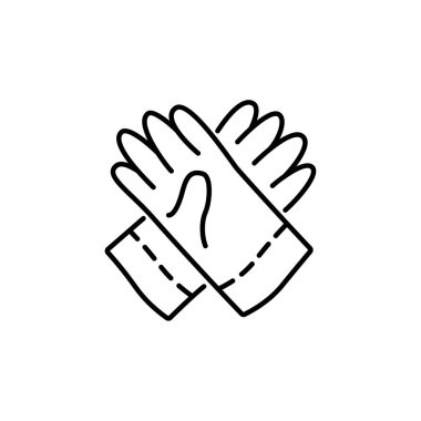 Eldivenler, Bahçe ve inşaat iş için siyah ve beyaz vektör Illustration. Koruyucu el giyim satırı simgesi. Beyaz arka plan üzerinde izole nesne