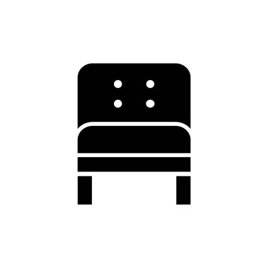 Siyah ve beyaz vektör Illustration konforlu deri koltuk. Kol sandalye koltuk düz simgesi. Döşeme ev ve ofis mobilyaları. Beyaz arka plan üzerinde izole nesne 