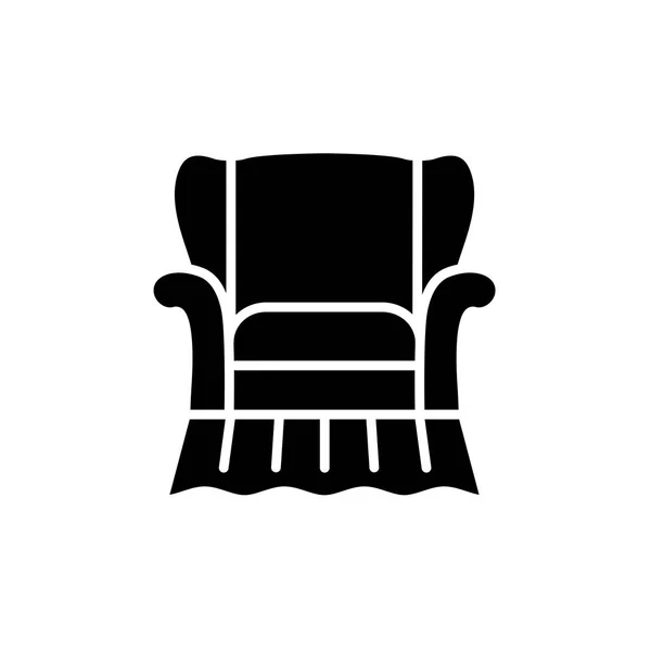 Black White Vector Illustration Classic Armchair High Back Flat Icon — Stock Vector