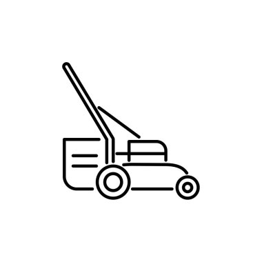 Çim biçme makinesi siyah ve beyaz vektör Illustration. Gr satırı simgesi