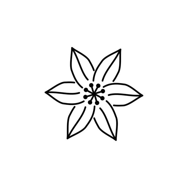 Schwarzweiß-Vektorillustration der Klematisblüte. Liniensymbol — Stockvektor
