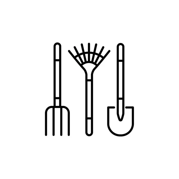 Schwarz-Weiß-Vektorillustration des Gartenwerkzeugsets. Liniensymbol — Stockvektor