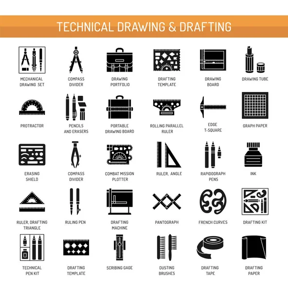 Technical & engineering drawing tools. Vector flat icon set. Arc — Stock Vector