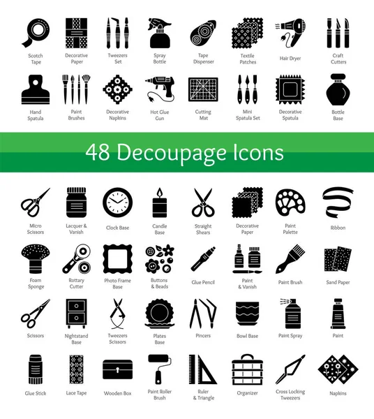 Decoupage tools. Bricolage & handicraft supplies. Vector flat ic — Stock Vector