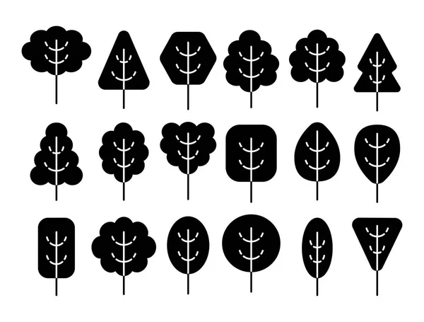 Símbolos Simples Árboles Geométricos Conjunto Iconos Planos Plantas Forestales Señales — Vector de stock