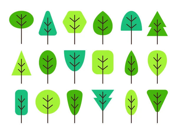 Símbolos Árvores Geométricas Simples Conjunto Ícones Planos Plantas Verdes Floresta — Vetor de Stock