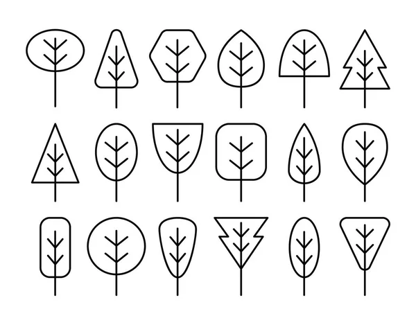 単純な幾何学的なシンボルを木します 森林植物のラインのアイコン セット 自然公園の看板 白い背景の上の孤立したオブジェクト — ストックベクタ