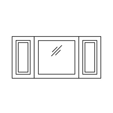 Siyah ve beyaz eski pencere panjur Illustration. Ahşap antika açık jaluzi vektör satırı simgesi. Beyaz arka plan üzerinde izole nesne