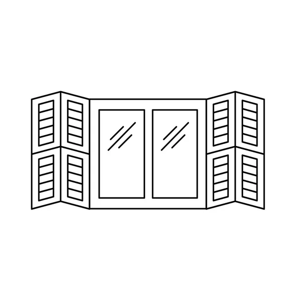 Black White Illustration Old Window Shutter Vector Line Icon Wooden — Stock Vector