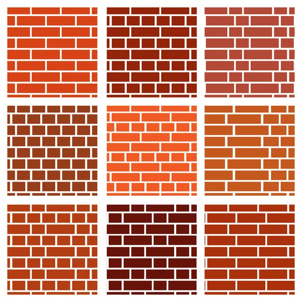 Red Brick Wall Background Set Seamless Vector Patterns Different Types — Stock Vector