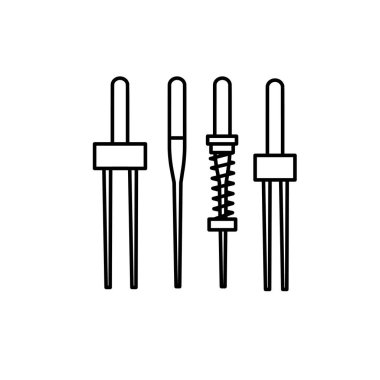 Siyah ve beyaz dikiş makinesi iğneleri Illustration. Vektör satırı simgesi. Beyaz arka plan üzerinde izole nesne 