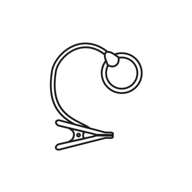 Siyah ve beyaz vektör Illustration lamba kelepçe ile büyütme nakış. Dikiş dikiş okuma optik cam Büyüteç lens satırı simgesi. Yalıtılmış nesne üzerinde beyaz adam