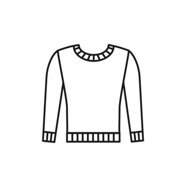 Siyah ve beyaz örme sıcak uzun kollu kazak kazak Illustration. Vektör satırı simgesi kış el yapımı elbise. Beyaz arka plan üzerinde izole nesne