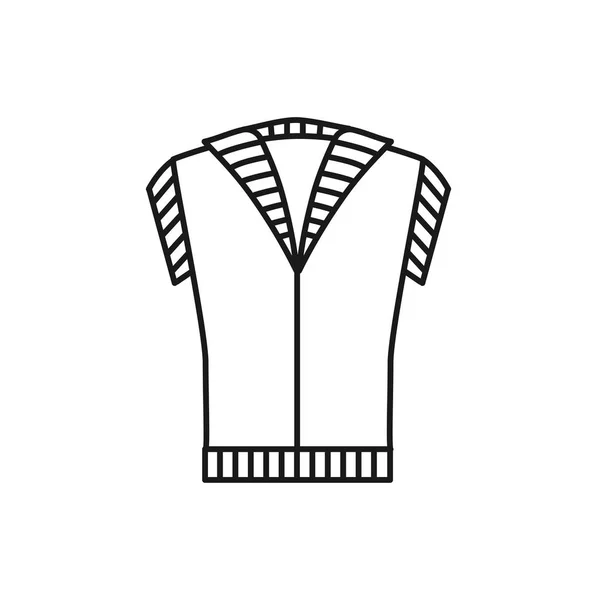ニットの温かみのあるベスト チョッキの黒 白のイラスト 冬の手作り服のベクター線のアイコン ノースリーブのセーター 白い背景の上の孤立したオブジェクト — ストックベクタ