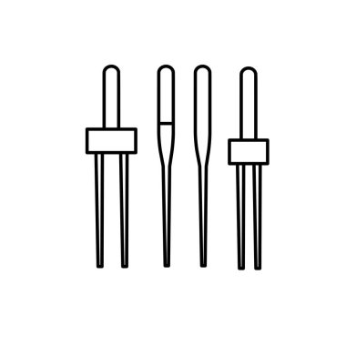 Siyah ve beyaz dikiş makinesi iğneleri Illustration. Vektör satırı simgesi. Beyaz arka plan üzerinde izole nesne 