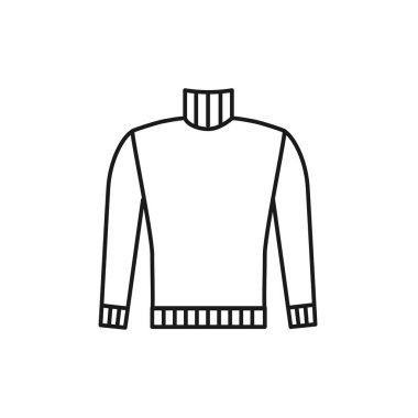 Siyah ve beyaz örme sıcak uzun kollu yüksek yaka kazak kazak Illustration. Vektör satırı simgesi kış el yapımı elbise. Beyaz arka plan üzerinde izole nesne