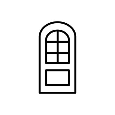 Siyah ve beyaz kemer kapalı cam kapı Illustration. Vektör satırı simgesi. Beyaz arka plan üzerinde izole nesne