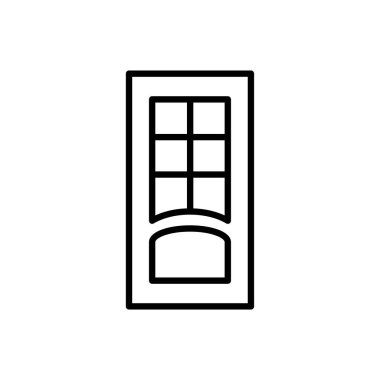 Siyah ve beyaz kapalı cam kapı Illustration. Vektör satırı simgesi. Beyaz arka plan üzerinde izole nesne