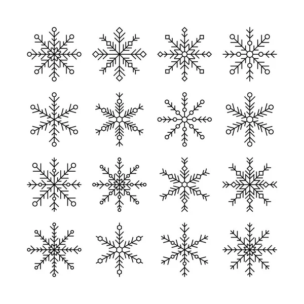 Linie Schneeflocken Icon Set Vektorillustration Von Winterlichen Schneeflocken Isoliertes Objekt — Stockvektor