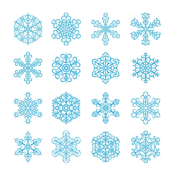 Lijn Sneeuwvlokken Pictogrammenset Vectorillustratie Van Wintersneeuw Vlokken Geïsoleerde Object Witte — Stockvector