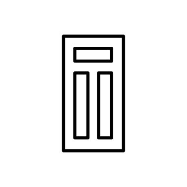 Siyah ve beyaz kapalı ahşap panel kapı Illustration. Vektör satırı simgesi. Beyaz arka plan üzerinde izole nesne