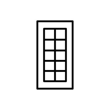 Siyah ve beyaz kapalı cam kapı Illustration. Vektör satırı simgesi. Beyaz arka plan üzerinde izole nesne