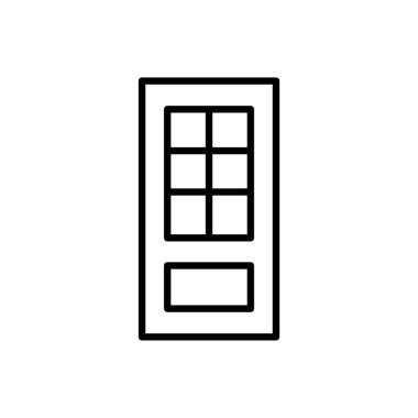 Siyah ve beyaz kapalı cam kapı Illustration. Vektör satırı simgesi. Beyaz arka plan üzerinde izole nesne