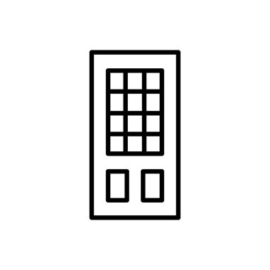 Siyah ve beyaz kapalı cam kapı Illustration. Vektör satırı simgesi. Beyaz arka plan üzerinde izole nesne