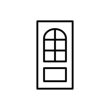 Siyah ve beyaz kapalı cam kapı Illustration. Vektör satırı simgesi. Beyaz arka plan üzerinde izole nesne