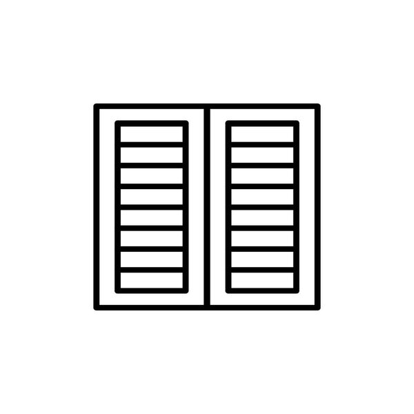 Black & white illustration of old louver window shutter. Vector line icon of wooden vintage outdoor jalousie. Isolated object on white background