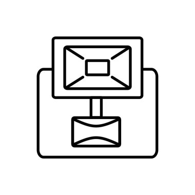 Siyah ve beyaz vektör çizim hareket güvenlik sensörü ile spot. Satırı simgesi açık ışık fikstür. Beyaz arka plan üzerinde izole nesne